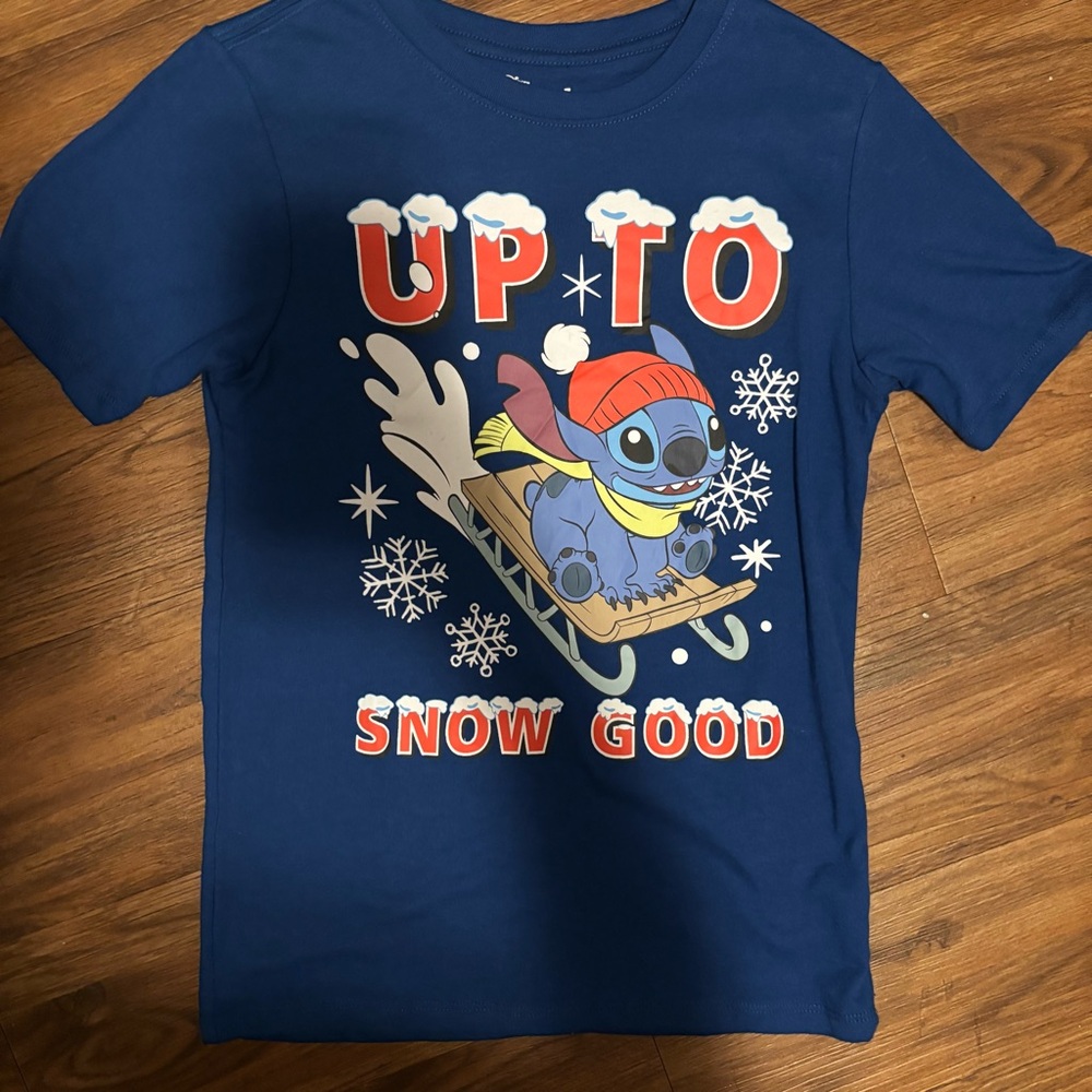Disney Blue Tee with Snow Sledding Graphic